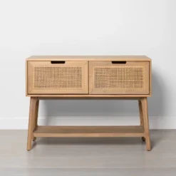 Wood & Cane Console Table With Pull-Down Drawers - Hearth & Hand™ With Magnolia -Living Room Furniture Store GUEST 035057b8 c534 4483 bcfa bec1b2f8f625