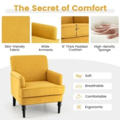 Tangkula Set Of 2 Modern Accent Chair Upholstered Sofa Chair W/ Rubber Wood Legs Yellow -Living Room Furniture Store GUEST 4a19594f 9bc1 4a20 ad2b f73a26271abd