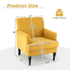 Tangkula Set Of 2 Modern Accent Chair Upholstered Sofa Chair W/ Rubber Wood Legs Yellow -Living Room Furniture Store GUEST 59a0fbbd c8d4 4381 9b84 49c42ed1e4f6