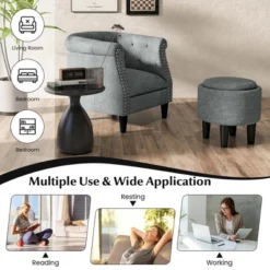 Costway Modern Accent Chair With Ottoman Armchair Barrel Sofa Chair With Footrest Grey 18 Costway Modern Accent Chair With Ottoman Armchair Barrel Sofa Chair With Footrest Grey -Living Room Furniture Store GUEST 5e46b428 def6 4da3 8c44 9d0a97d19038