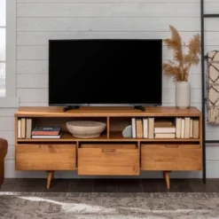 Cara Mid-Century Modern 3 Drawer TV Stand For TVs Up To 65" - Saracina Home -Living Room Furniture Store GUEST 6406604d 1ec4 4548 a085 d7d44d4bfcce