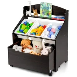 Costway Kids Wooden Toy Storage Unit Organizer W/Rolling Toy Box & Plastic Bins NaturalEspresso 22 Costway Kids Wooden Toy Storage Unit Organizer W/Rolling Toy Box & Plastic Bins NaturalEspresso -Living Room Furniture Store GUEST 80f5cdc8 b56c 40a6 9518 1678a6f77403
