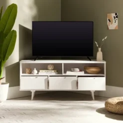 Cara Mid-Century Modern 3 Drawer Corner TV Stand For TVs Up To 58" - Saracina Home -Living Room Furniture Store GUEST 99387a85 c456 4a52 b086 1c507b93c8b5