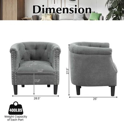 Costway Modern Accent Chair With Ottoman Armchair Barrel Sofa Chair With Footrest Grey 4 Costway Modern Accent Chair With Ottoman Armchair Barrel Sofa Chair With Footrest Grey - Image 2