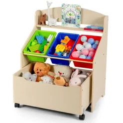 Costway Kids Wooden Toy Storage Unit Organizer W/Rolling Toy Box & Plastic Bins NaturalEspresso 23 Costway Kids Wooden Toy Storage Unit Organizer W/Rolling Toy Box & Plastic Bins NaturalEspresso -Living Room Furniture Store GUEST b1538226 2c79 451e 9800 9bc4afb4832c
