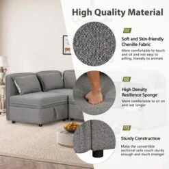 122.8" Minimalist Convertible Modular Sofa, Upholstered Sectional Sofa Couch With 5 Pillows-ModernLuxe 19 122.8" Minimalist Convertible Modular Sofa, Upholstered Sectional Sofa Couch With 5 Pillows-ModernLuxe -Living Room Furniture Store GUEST b708a31d 70a5 40da 9681 548a896ef1af