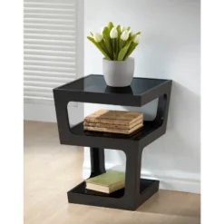 Clara Modern End Table With 3 Tieglass Shelves Black - Baxton Studio -Living Room Furniture Store GUEST c4bf1ebc ed46 455a 84c1 69ad1ed6b5c5