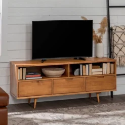 Cara Mid-Century Modern 3 Drawer TV Stand For TVs Up To 65" - Saracina Home -Living Room Furniture Store GUEST dcaab5ac 058b 4924 9bcd 1774bd23a9f2