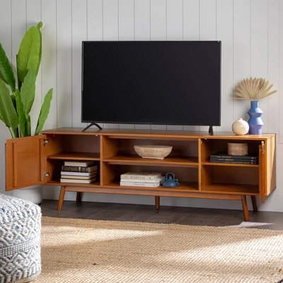 Solid Wood Mid-Century Modern TV Stand For TVs Up To 80" - Saracina Home 3 Solid Wood Mid-Century Modern TV Stand For TVs Up To 80" - Saracina Home