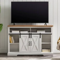 Transitional Sliding Barndoor Highboy TV Stand For TVs Up To 58" - Saracina Home -Living Room Furniture Store GUEST e952740e 70ac 42e4 a86c 65befa0e8542