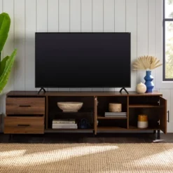 Sana Modern Triple Storage TV Stand For TVs Up To 80" Dark Walnut - Saracina Home -Living Room Furniture Store GUEST fa65be07 dd72 4823 b878 62fc4cd53535