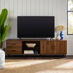 Sana Modern Triple Storage TV Stand For TVs Up To 80" Dark Walnut - Saracina Home -Living Room Furniture Store GUEST ff1679ed 5f30 47e9 a5d0 3886b74af319